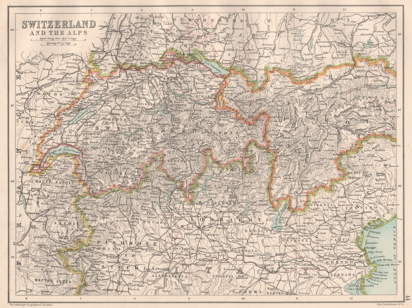THE ALPS. Switzerland Tyrol Savoie Piedmont Aosta Trentino 1891 old map